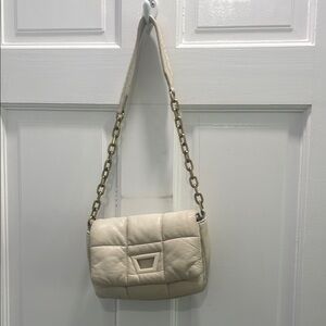 Zara Cream Quilted Shoulder Bag with Chain Strap
